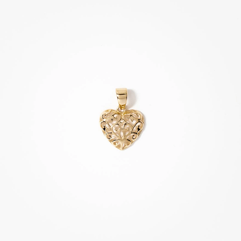 Filigree Heart Pendant in 14K Yellow Gold