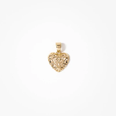Filigree Heart Pendant in 14K Yellow Gold