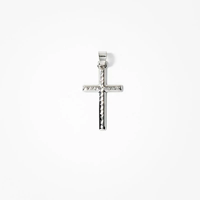 Diamond Cut Cross Pendant in 14K White Gold