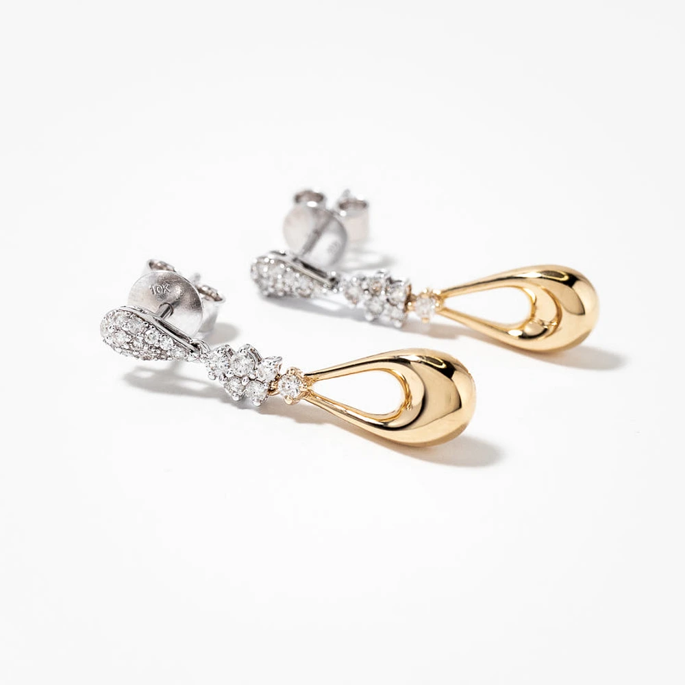 Diamond Cluster Dangle Earrings in 10K Yellow and White Gold (0.33 ct
