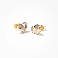 Heart Stud Earrings in 10K Yellow and White Gold