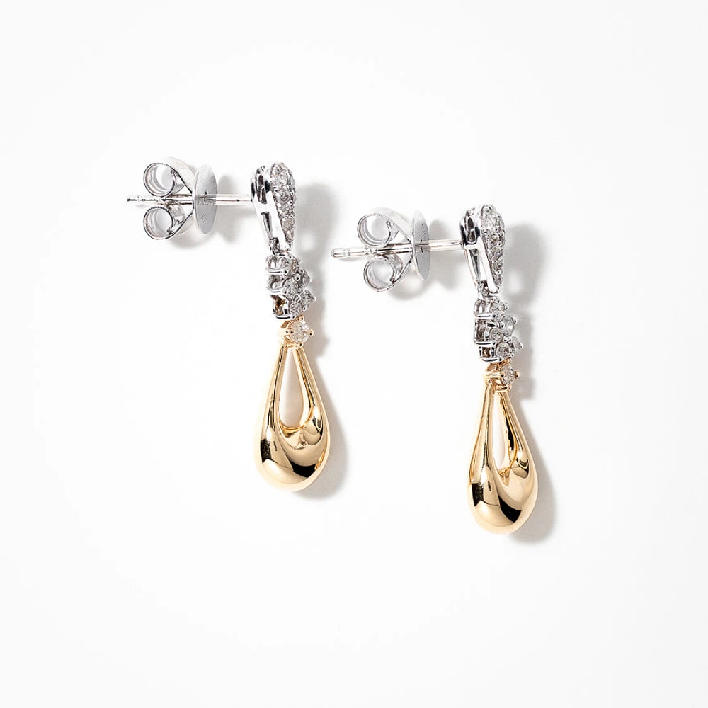 Diamond Cluster Dangle Earrings in 10K Yellow and White Gold (0.33 ct