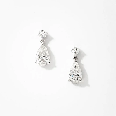 Pear Shape Lab Grown Diamond Earrings in 14K White Gold (1.55 ct tw)