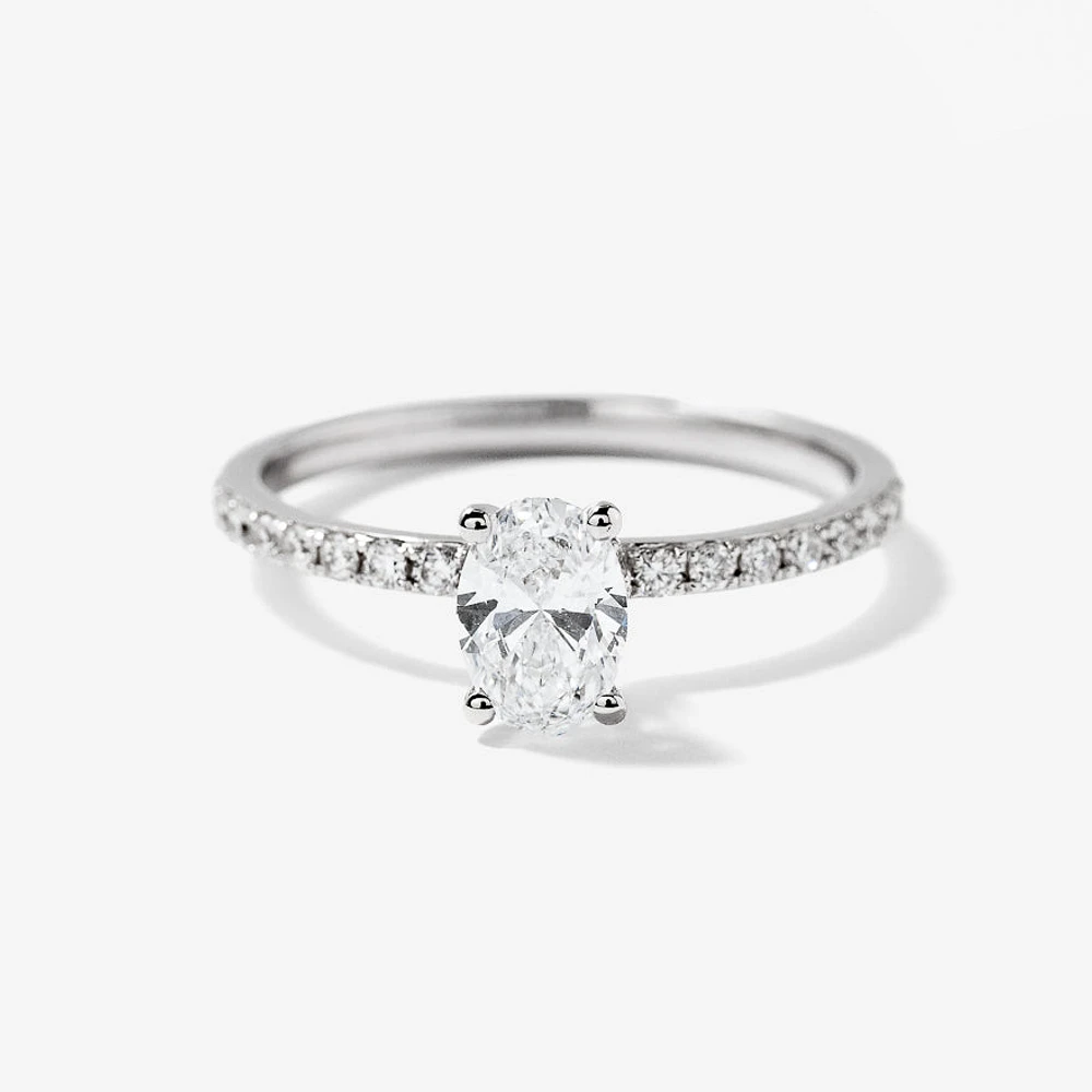 Lab Grown Oval Cut Diamond Engagement Ring 14K White Gold (0.75 ct