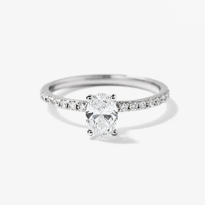 Lab Grown Oval Cut Diamond Engagement Ring 14K White Gold (0.75 ct