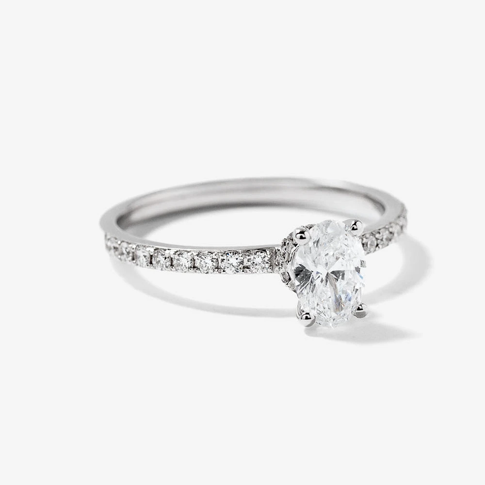 Lab Grown Oval Cut Diamond Engagement Ring 14K White Gold (0.75 ct