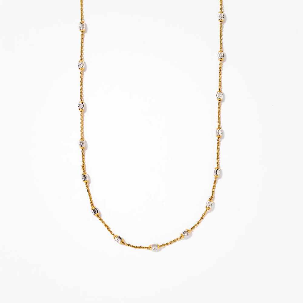 Diamond Cut Beaded Necklace in 10K Italian Yellow and White Gold