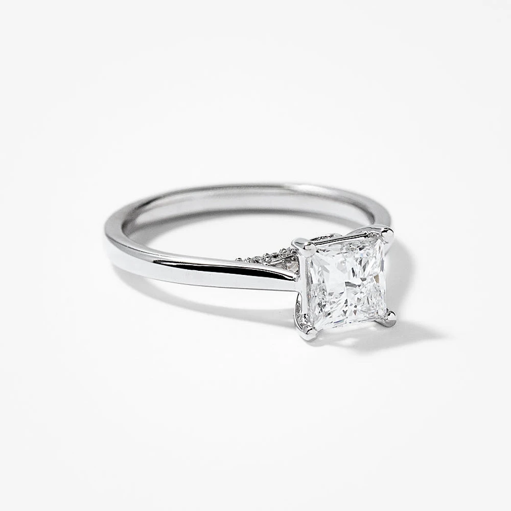 Lab Grown Princess Cut Diamond Engagement Ring 10K White Gold (1.07