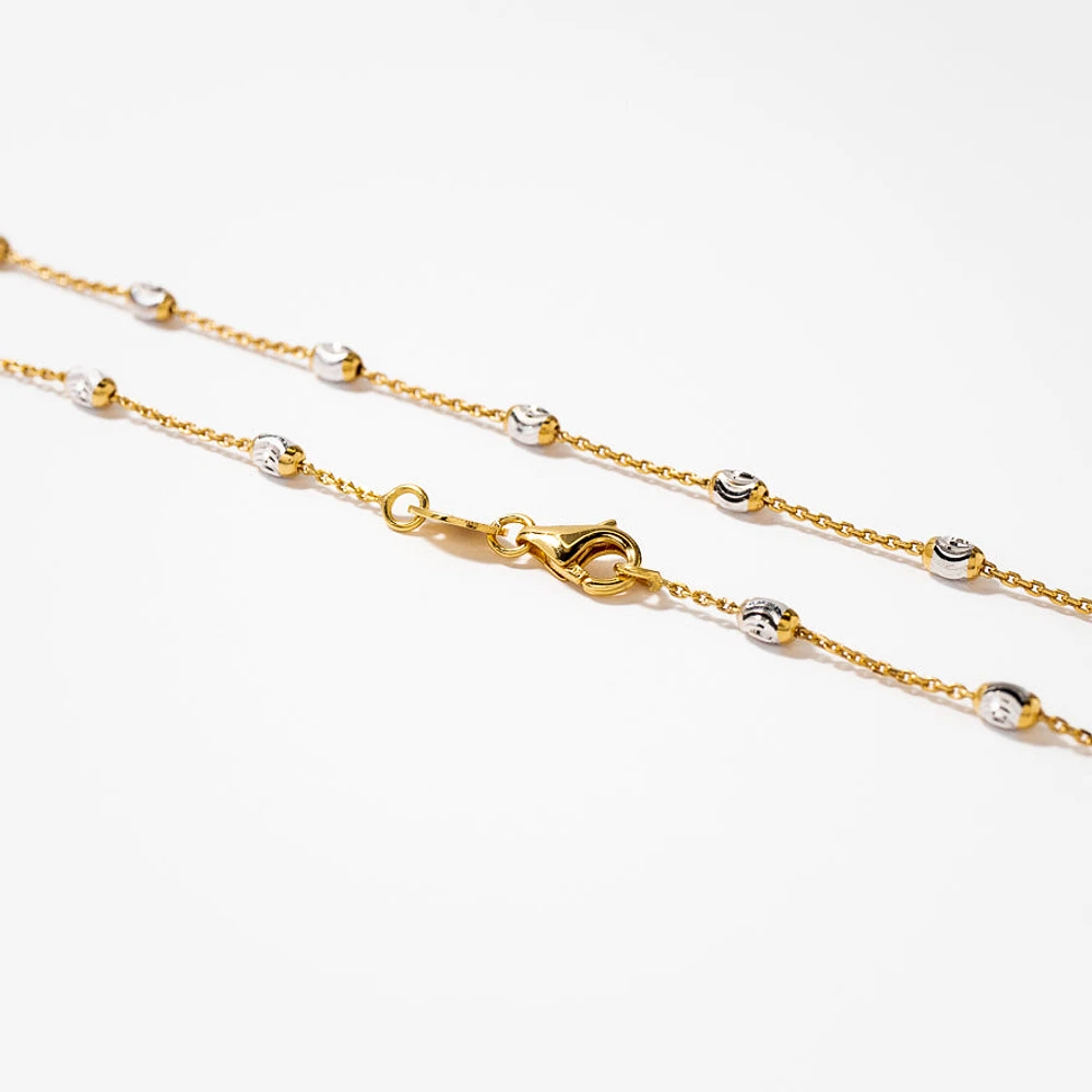 Diamond Cut Beaded Necklace in 10K Italian Yellow and White Gold