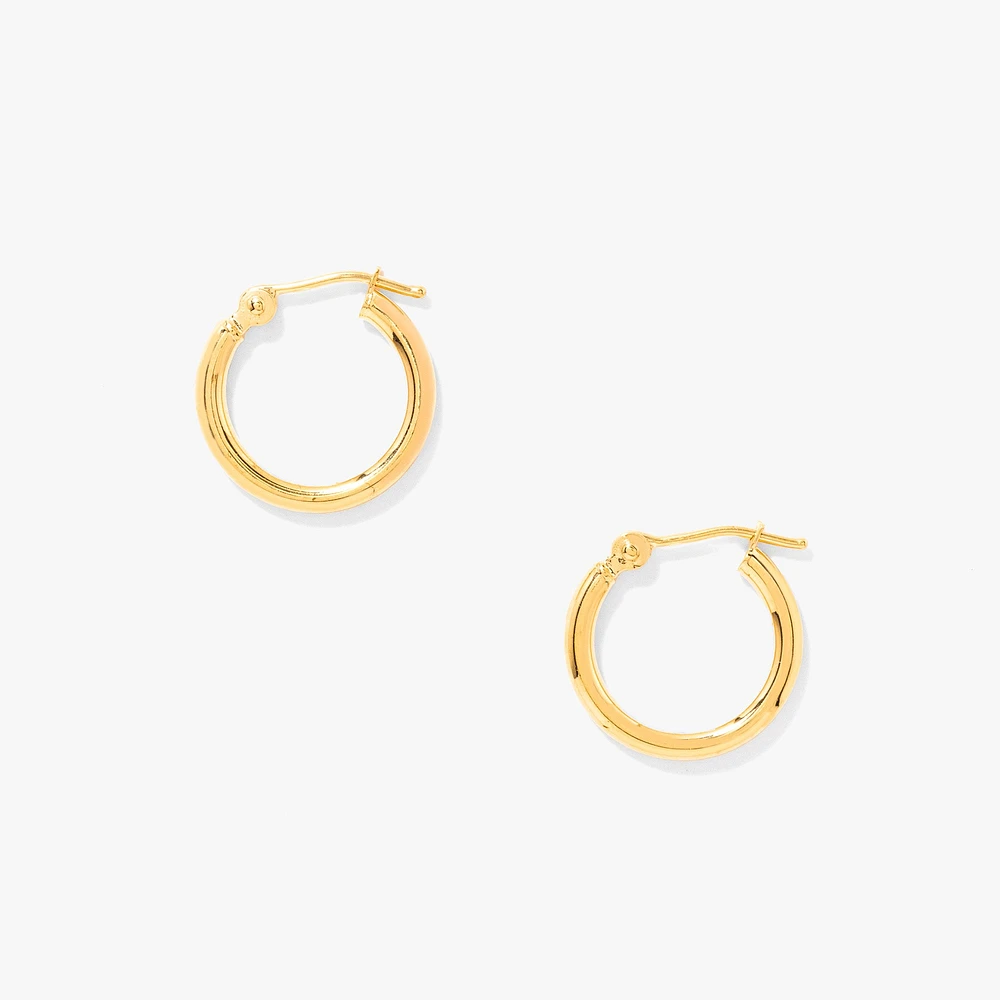 2x10mm Polished Tube Hoop Earrings in 14K Yellow Gold