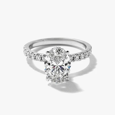 Oval Lab-Grown Diamond Engagement Ring with Hidden Halo 14K White G