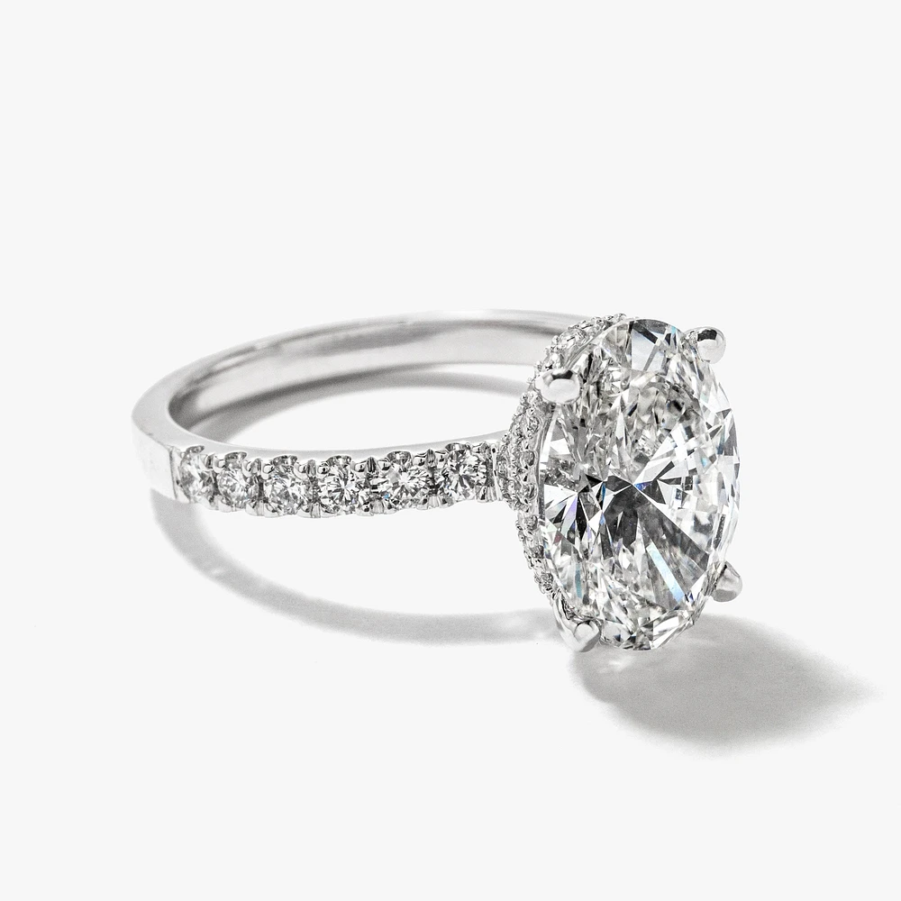 Oval Lab-Grown Diamond Engagement Ring with Hidden Halo 14K White G