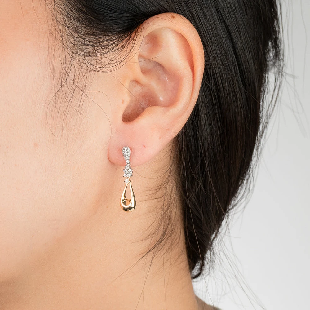 Diamond Cluster Dangle Earrings in 10K Yellow and White Gold (0.33 ct