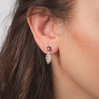 Garnet Earrings with Diamond Leaf in 10K Yellow Gold
