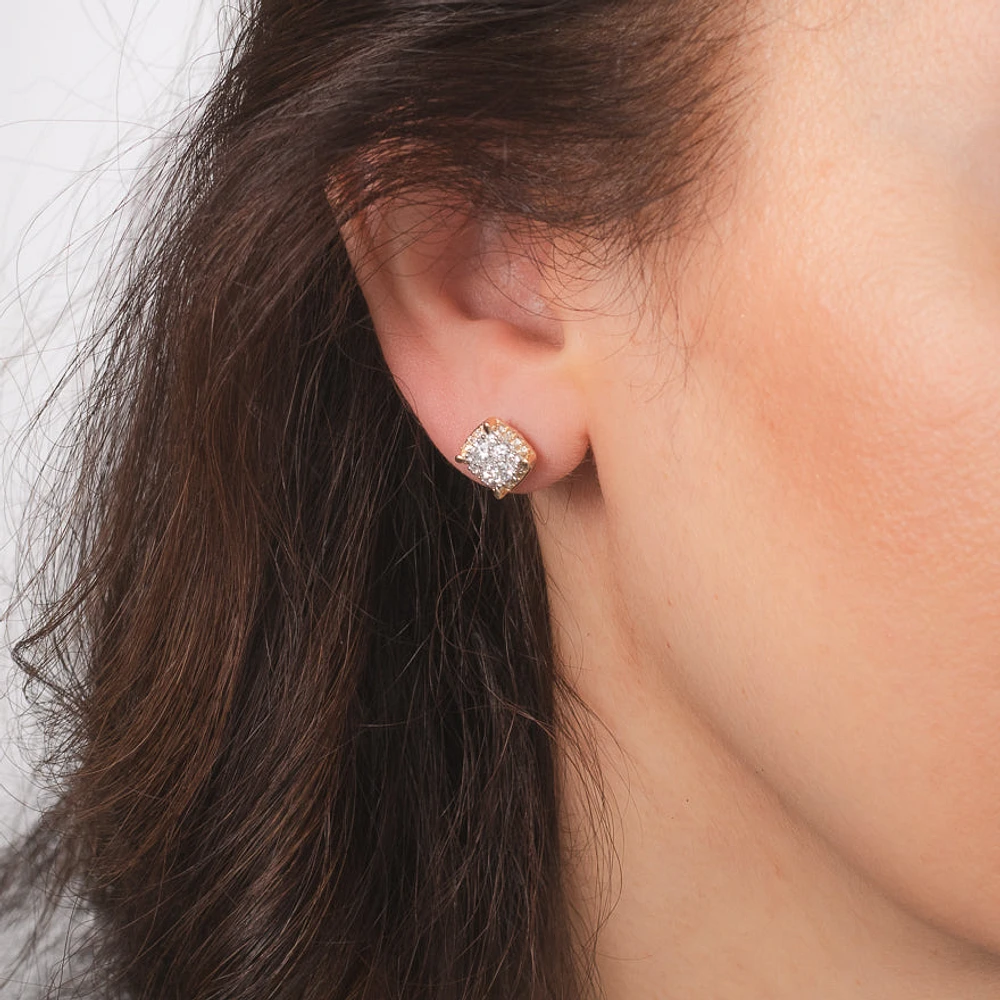 Diamond Cluster Stud Earrings in 14K Yellow and White Gold (1.00 ct tw