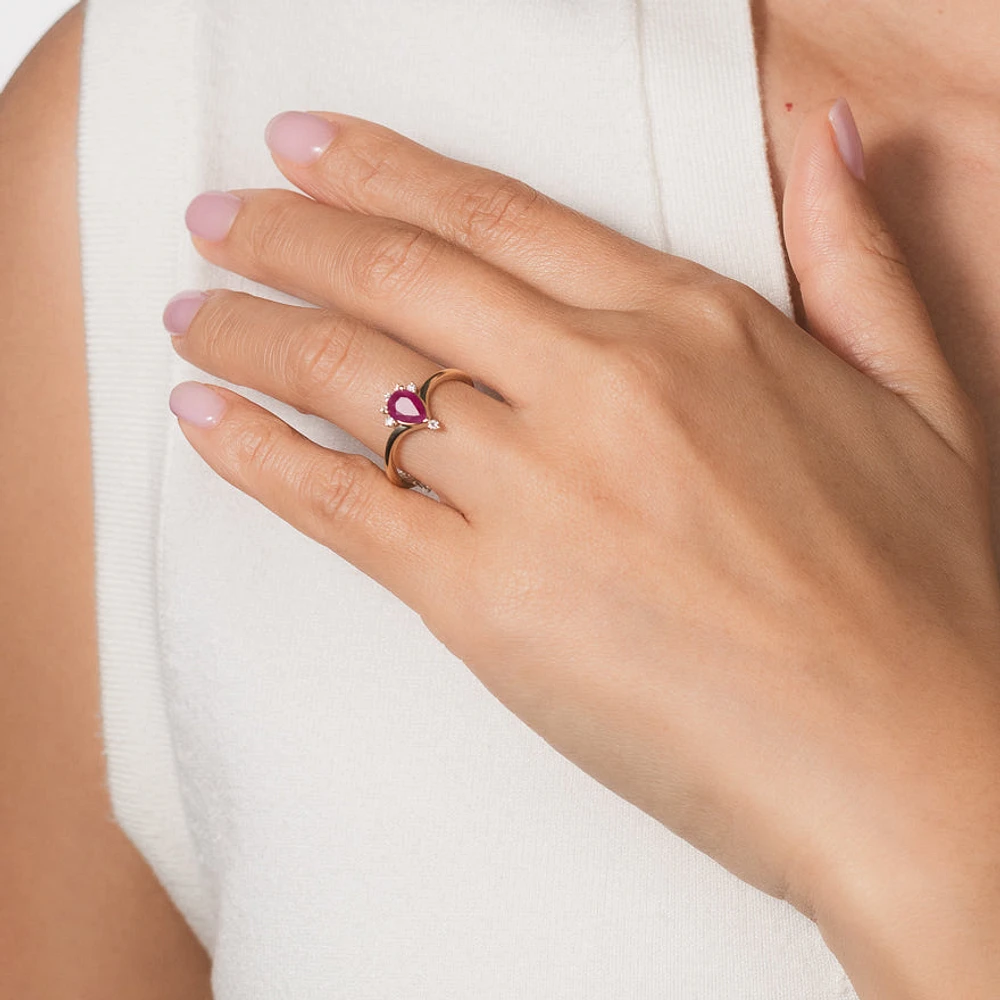 Pear Shape Ruby Ring 10K Yellow Gold