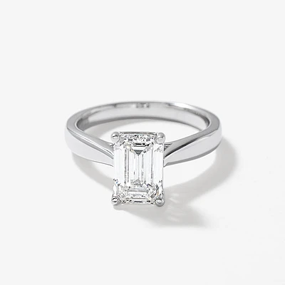 Lab Grown Emerald Cut Diamond Engagement Ring 14K White Gold