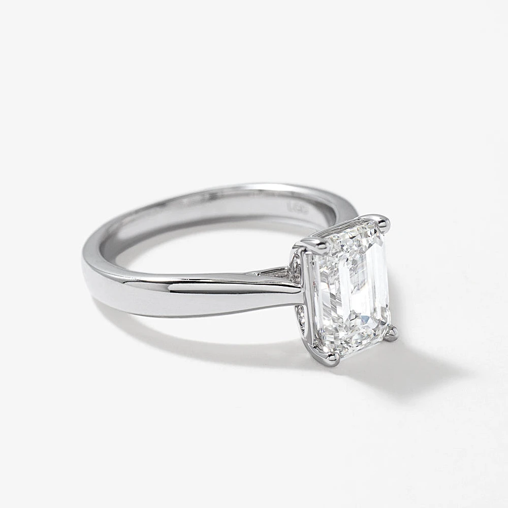 Lab Grown Emerald Cut Diamond Engagement Ring 14K White Gold