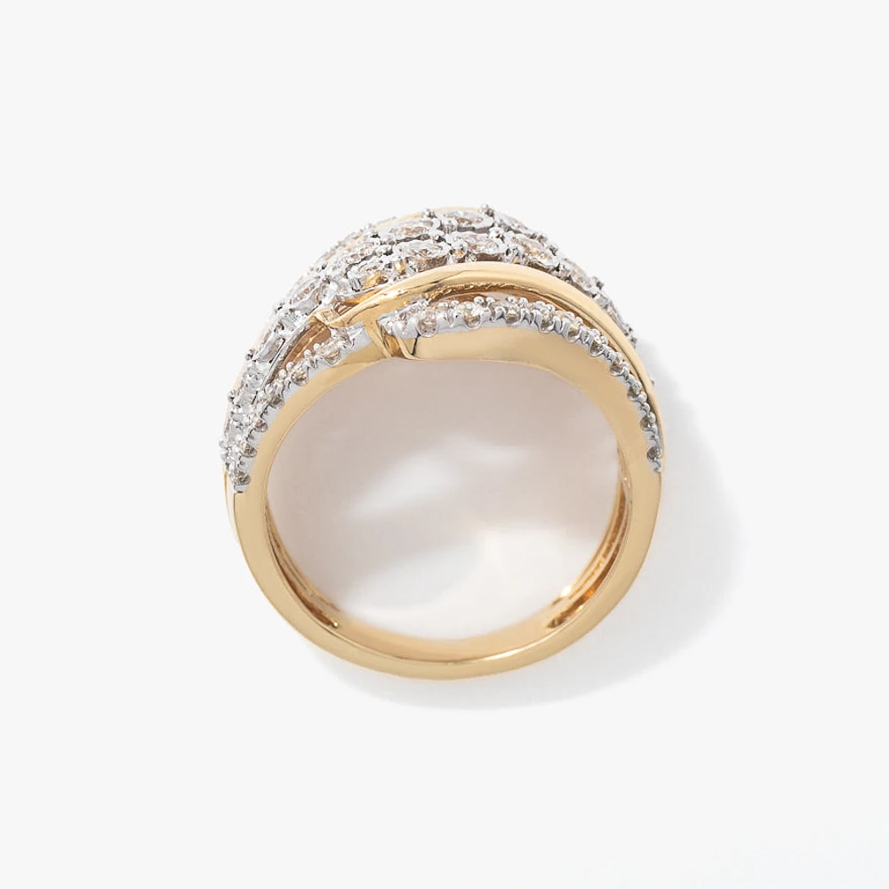 Diamond Cluster Dinner Ring 10K Yellow and White Gold (0.75 ct tw)