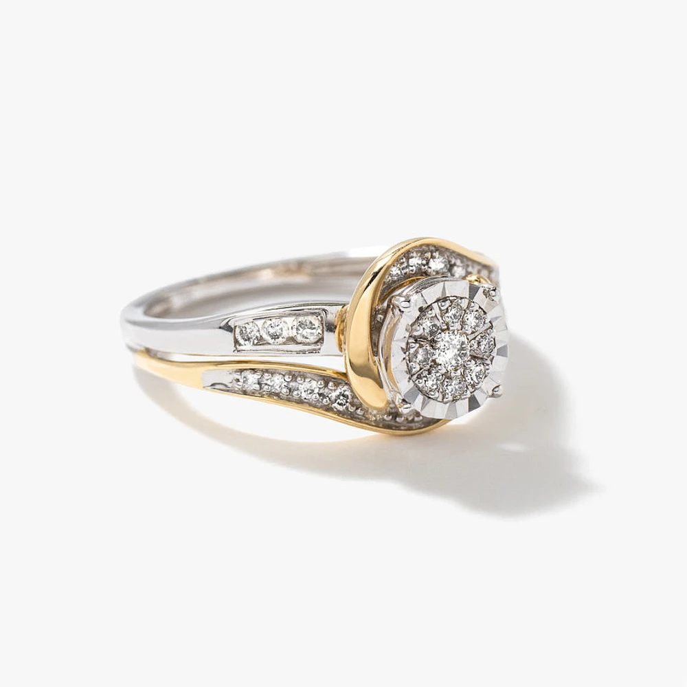 10K Yellow and White Gold Diamond Cluster Ring (0.25 ct tw)