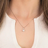 Cultured Pearl Eternity Style Diamond Pendant Necklace in 10K White Go