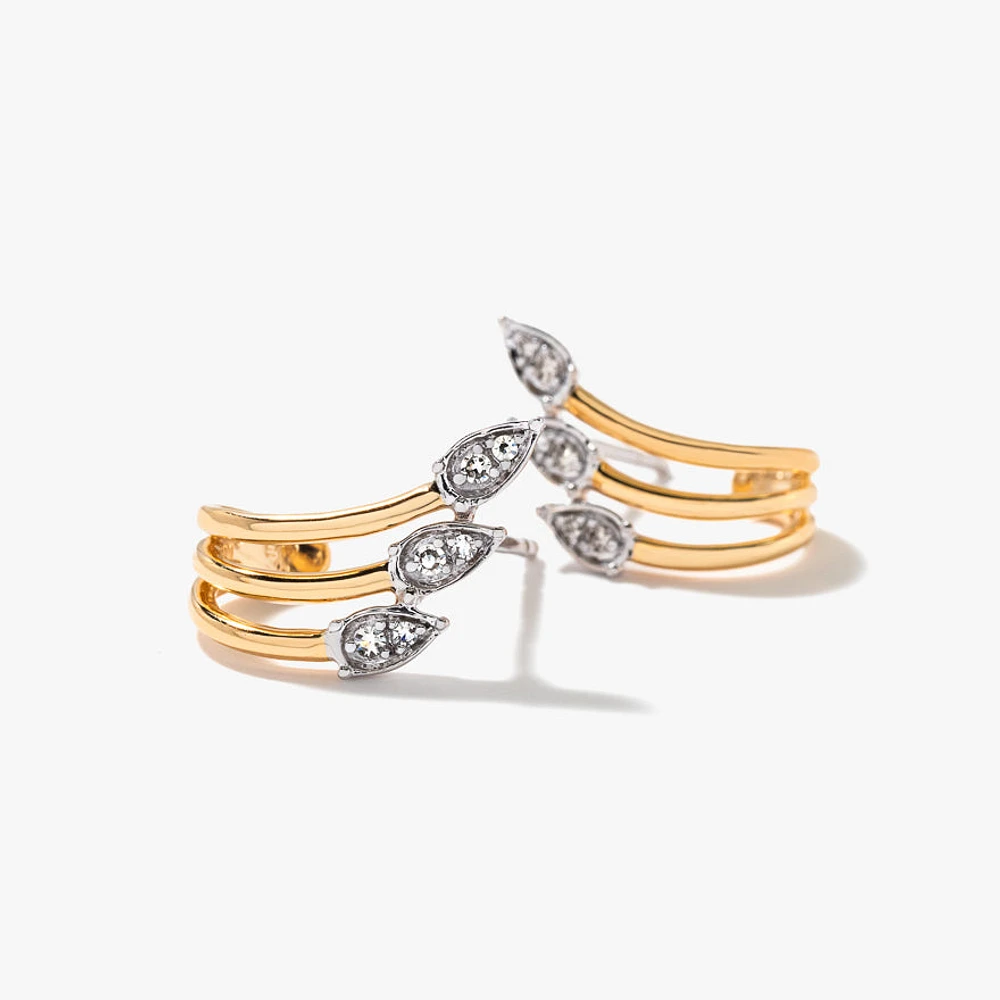 Diamond Cluster Hook Earrings in 10K Yellow and White Gold (0.07 ct tw