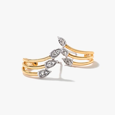 Diamond Cluster Hook Earrings in 10K Yellow and White Gold (0.07 ct tw