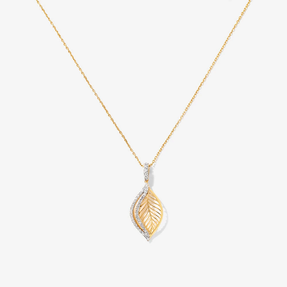 Diamond Leaf Pendant in 10K Yellow Gold (0.20 ct tw)