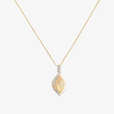 Diamond Leaf Pendant in 10K Yellow Gold (0.20 ct tw)