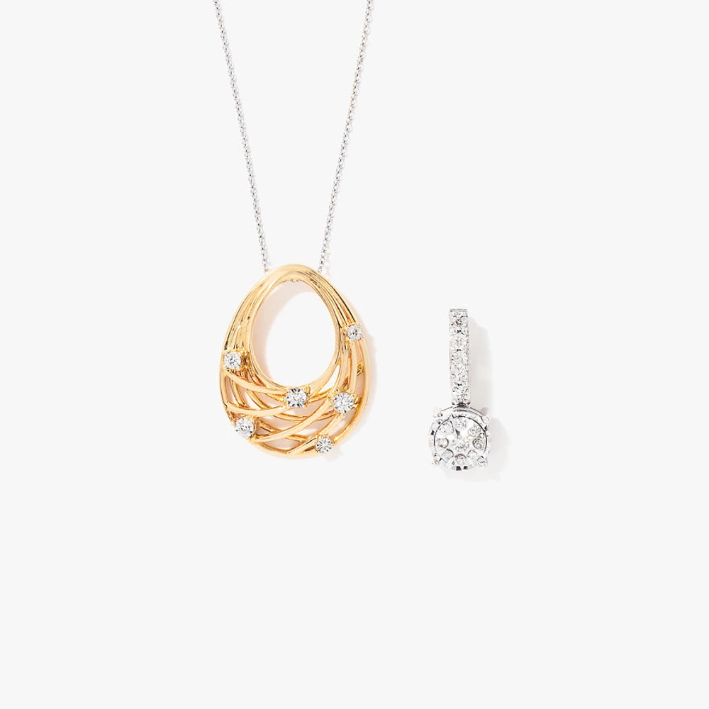 Diamond Cluster Multi-Look Necklace in 10K Yellow and White Gold (0.25