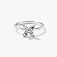 Diamond Cluster Ring with Petal Motif 10K White Gold (0.15 ct tw)