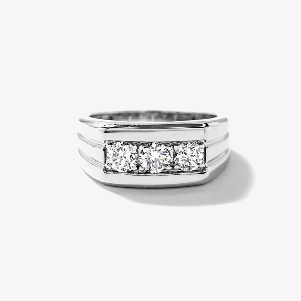Three Stone Men's Lab Grown Diamond Ring 10K White Gold (1.00 ct tw