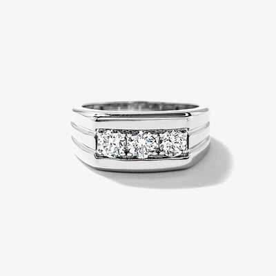 Three Stone Men's Lab Grown Diamond Ring 10K White Gold (1.00 ct tw