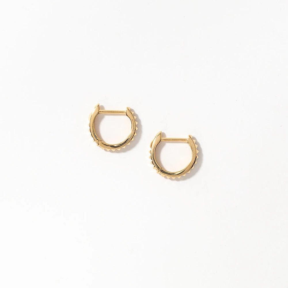 Pyramid Huggie Hoop Earrings in 10K Yellow Gold