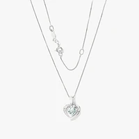 Heart Shaped Aquamarine Diamond Necklace in 10K White Gold
