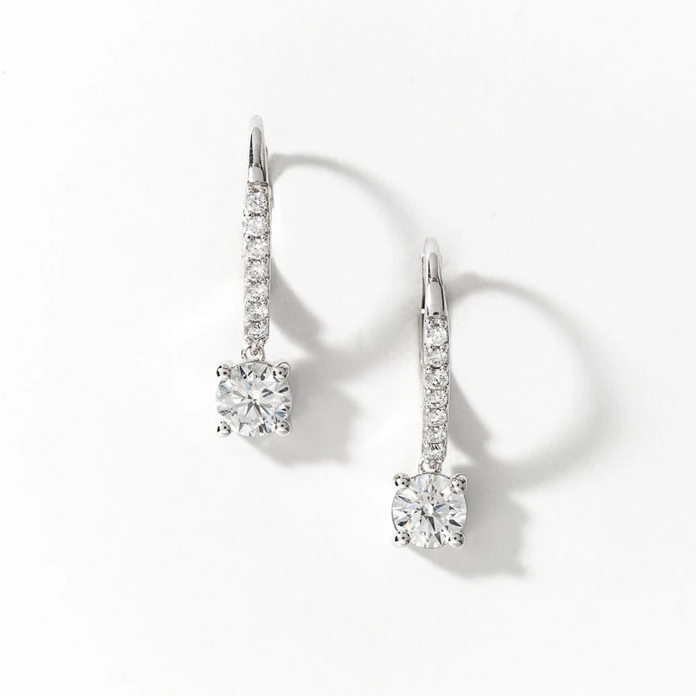 Lab Grown Diamond Dangle Hoop Earrings in 14K White Gold (1.20 ct tw)