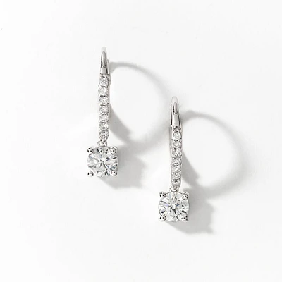 Lab Grown Diamond Dangle Hoop Earrings in 14K White Gold (1.20 ct tw)