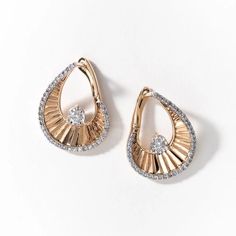 Sunray Diamond Earrings in 10K Yellow and White Gold (0.40 ct tw)