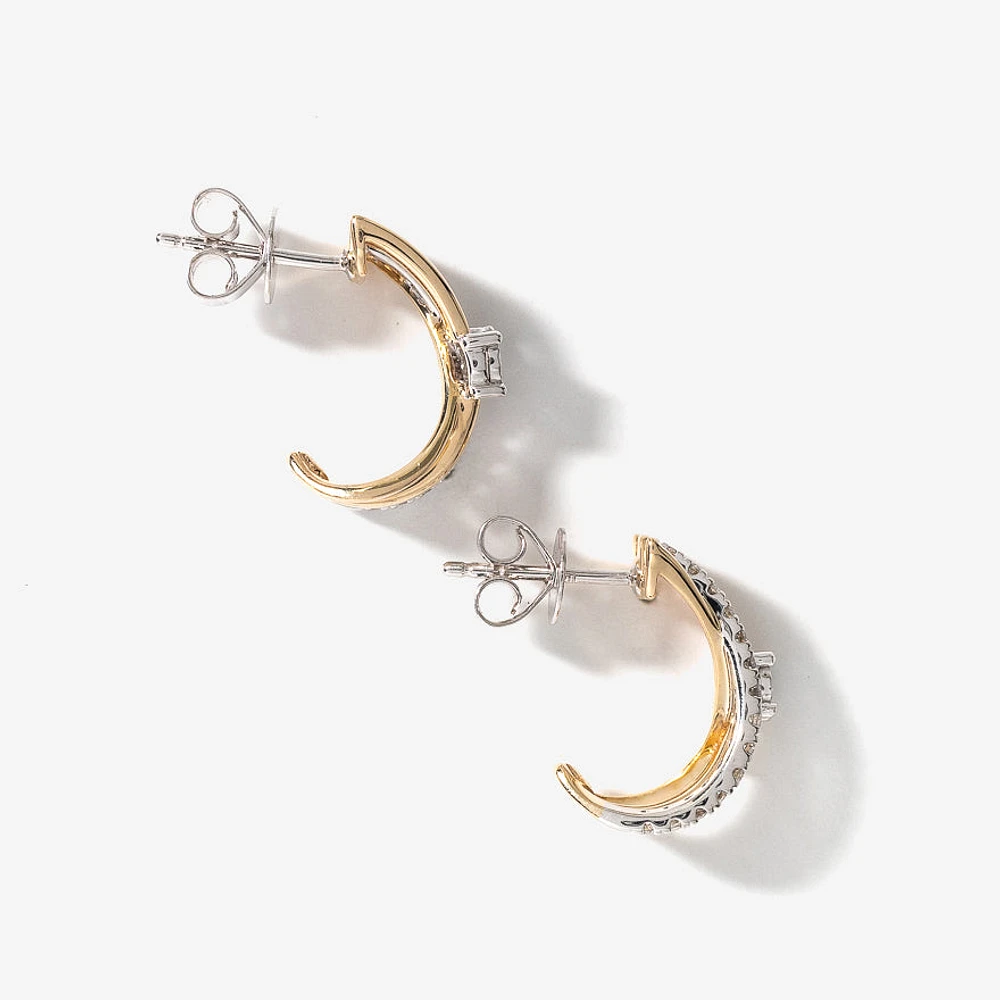 Diamond Cluster Hook Earrings in 10K Yellow and White Gold (0.50 ct tw