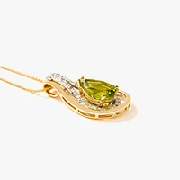 Pear Shaped Peridot Necklace in 10K Yellow and White Gold