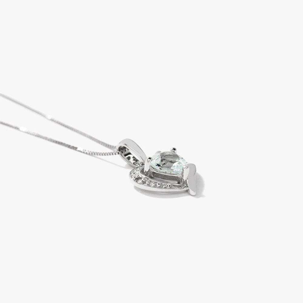 Heart Shaped Aquamarine Diamond Necklace in 10K White Gold