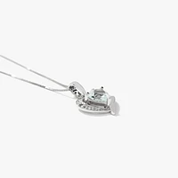 Heart Shaped Aquamarine Diamond Necklace in 10K White Gold