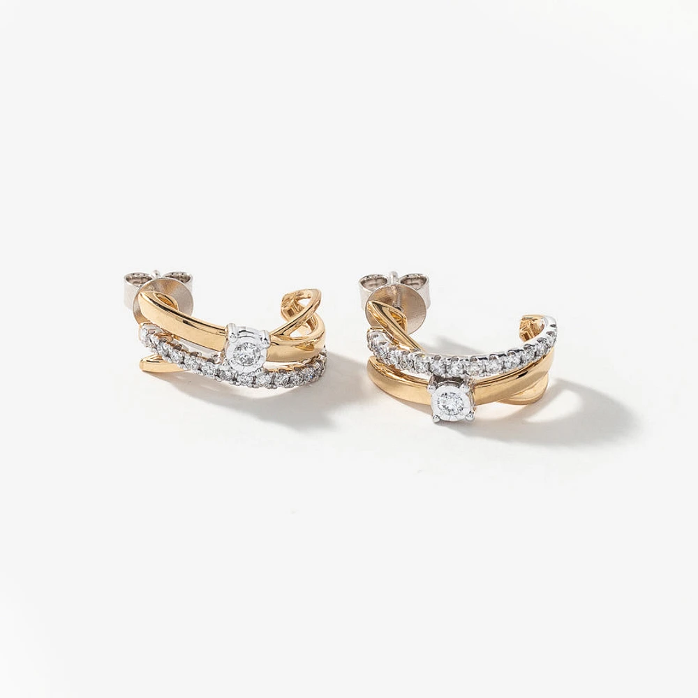 Diamond Cluster Hook Earrings in 10K Yellow and White Gold (0.50 ct tw