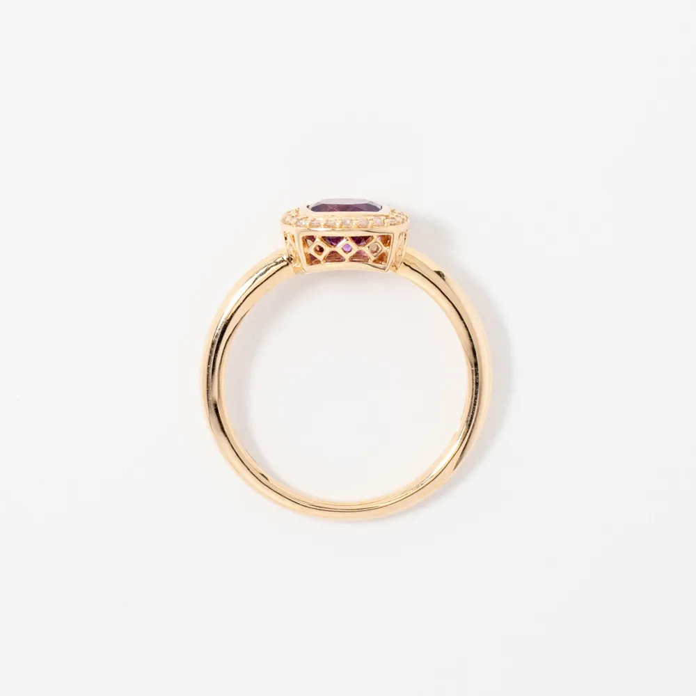 Cushion Cut Amethyst Ring with Diamond Accents 10K Yellow Gold
