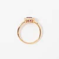 Cushion Cut Amethyst Ring with Diamond Accents 10K Yellow Gold
