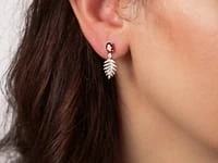 Garnet Earrings with Diamond Leaf in 10K Yellow Gold
