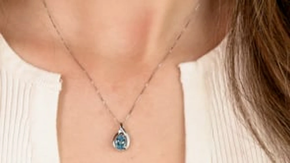 Diamond and Blue Topaz Pendant in 10K White Gold