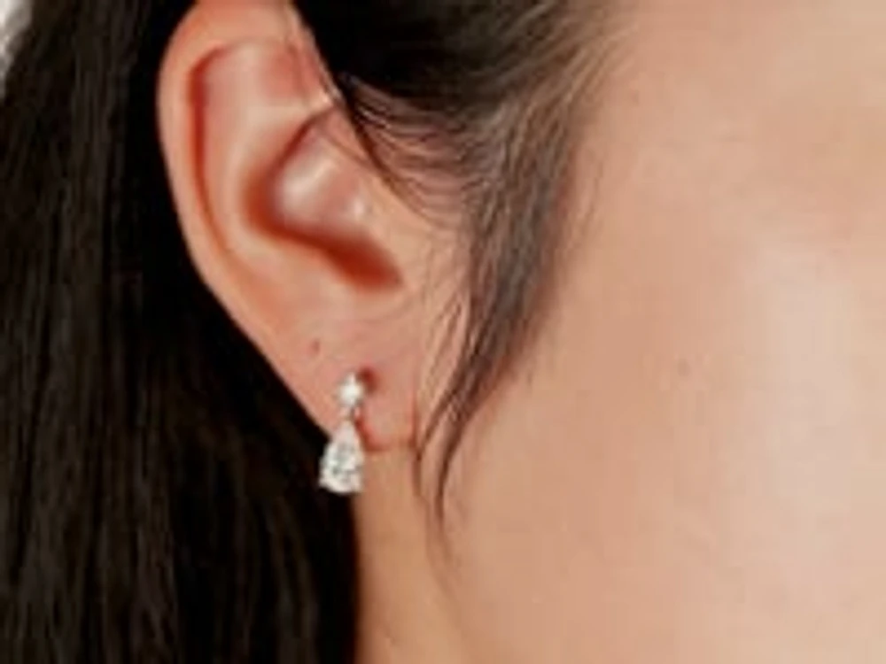 Pear Shape Lab Grown Diamond Earrings in 14K White Gold (1.55 ct tw)