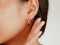 Garnet Hook Earrings with Diamond Accents in 10K Yellow Gold