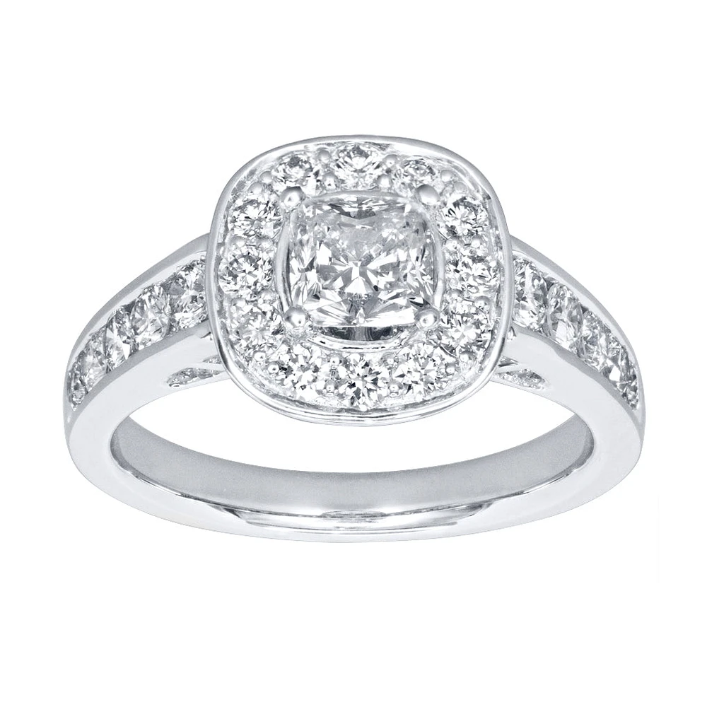 Cushion Cut Diamond Halo Engagement Ring 18K Palladium White Gold (